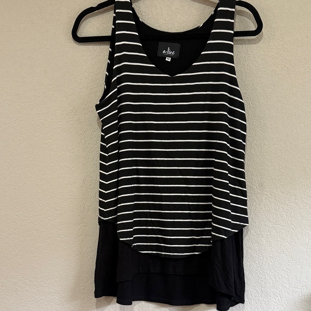 A- Line Black & White Striped Layered Tank